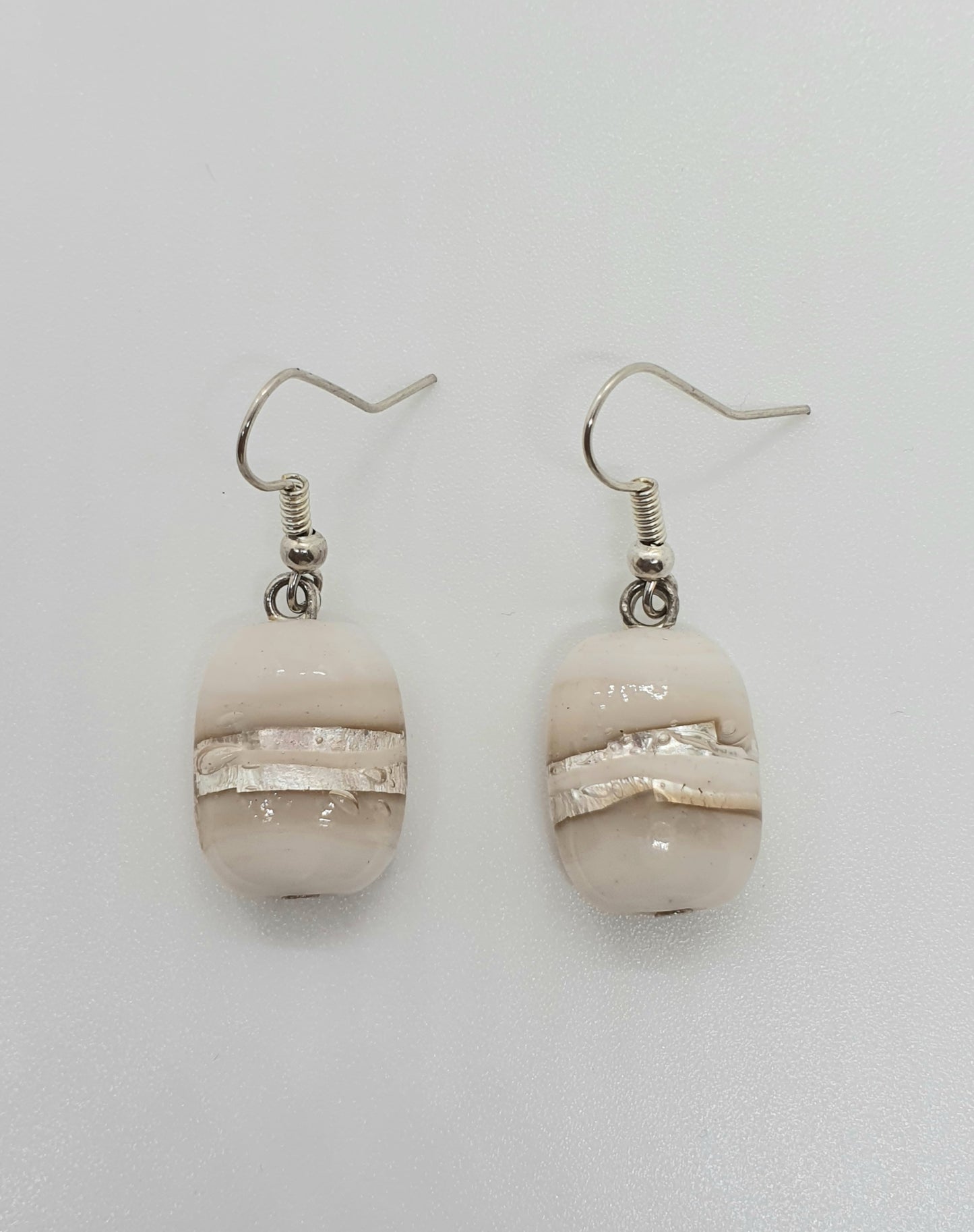 Beige Glass Bead Drop Earring