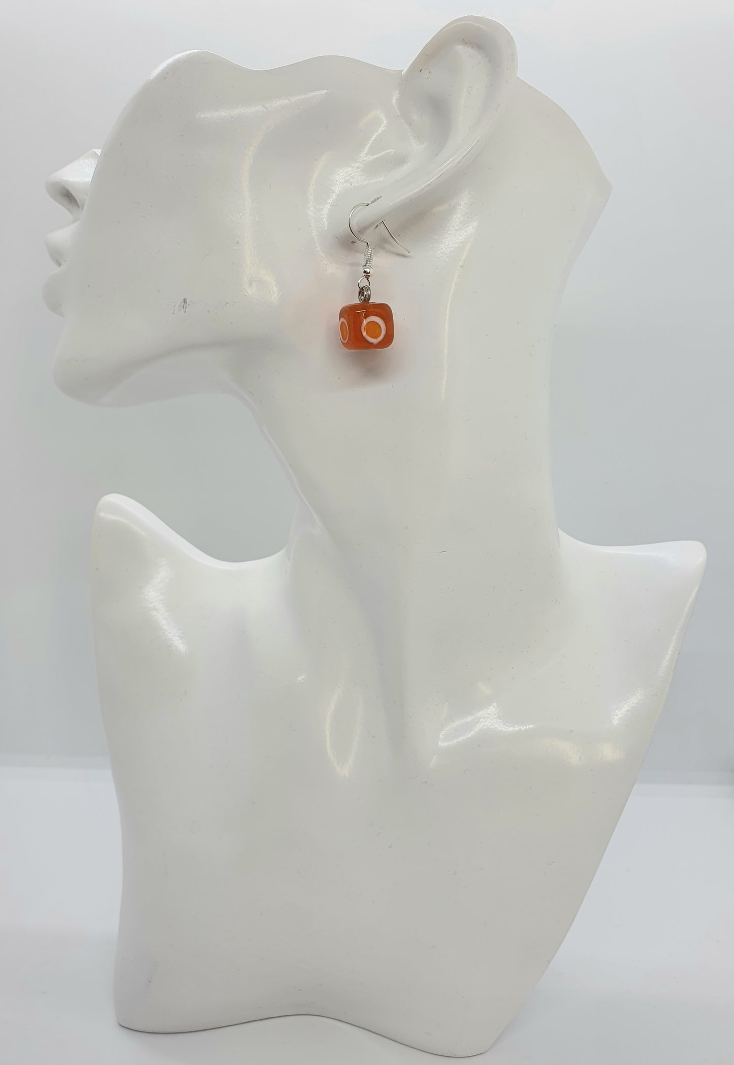 Orange Cube Shape Glass Bead Drop Earring