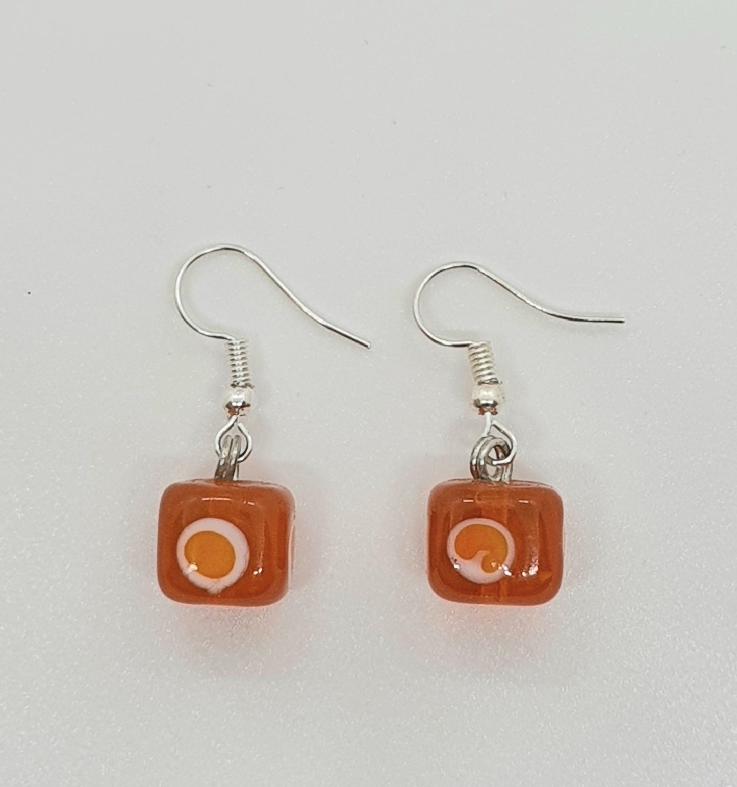 Orange Cube Shape Glass Bead Drop Earring
