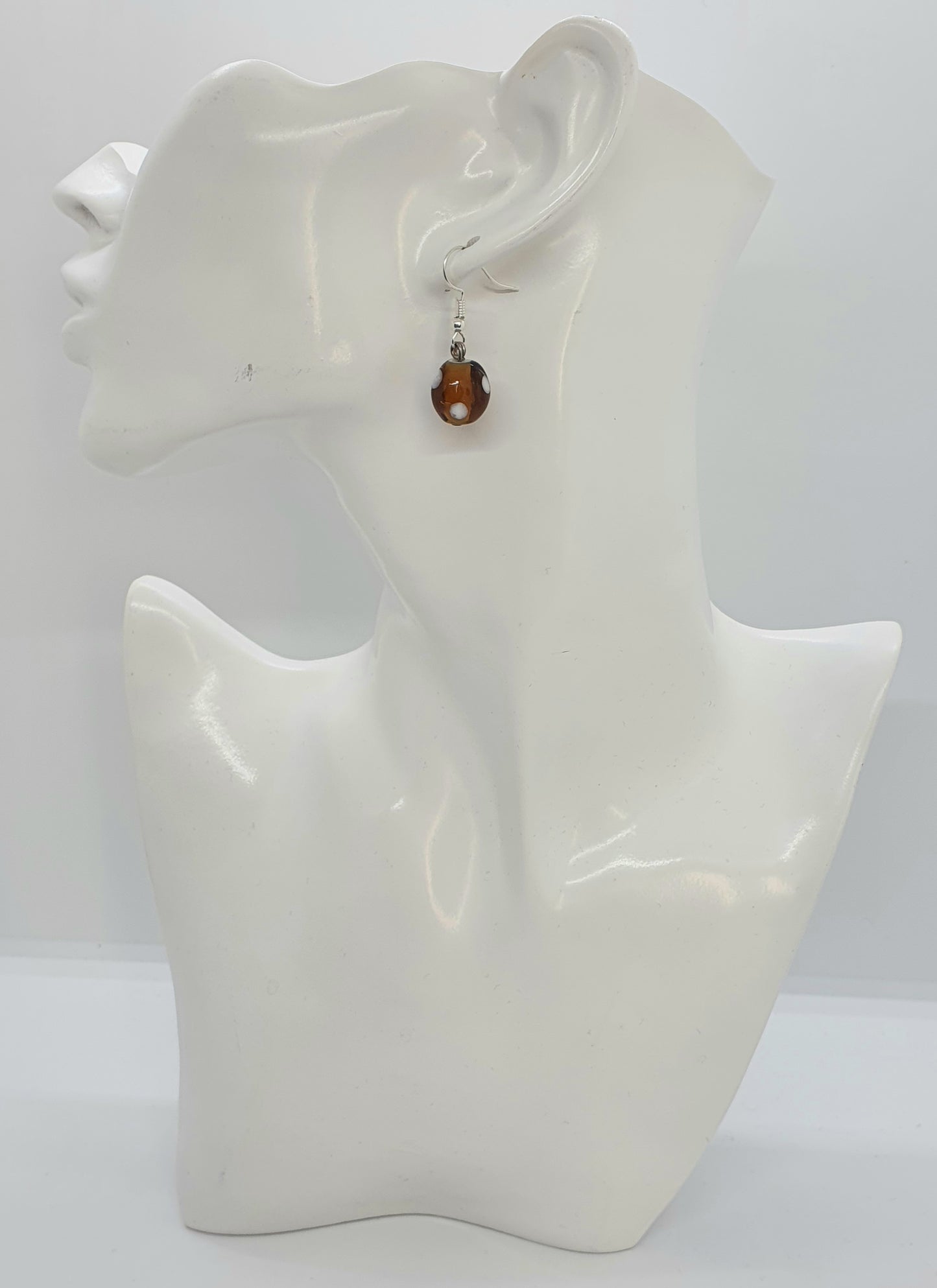 Brown Spotted Glass Bead Drop Earring