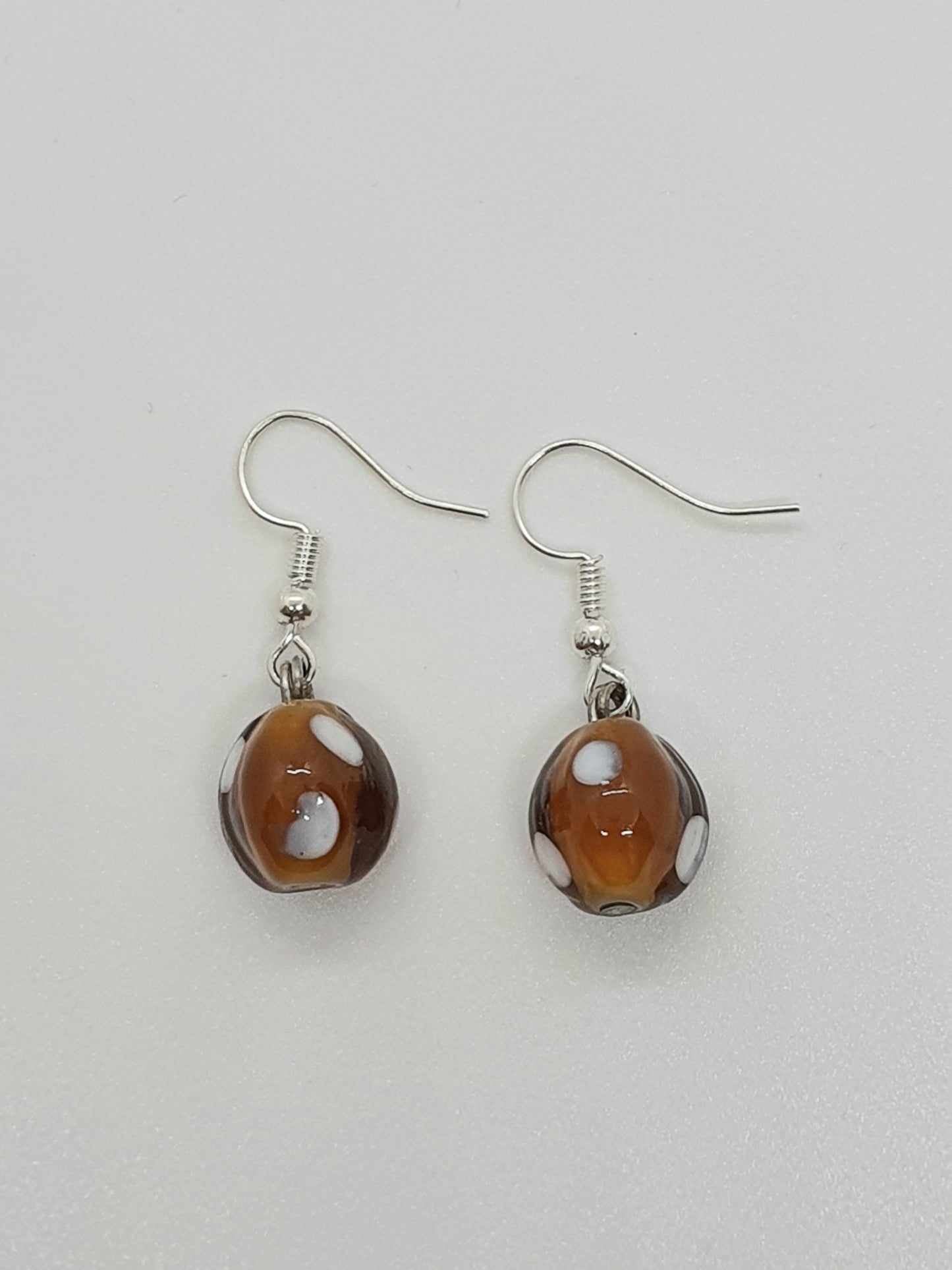 Brown Spotted Glass Bead Drop Earring