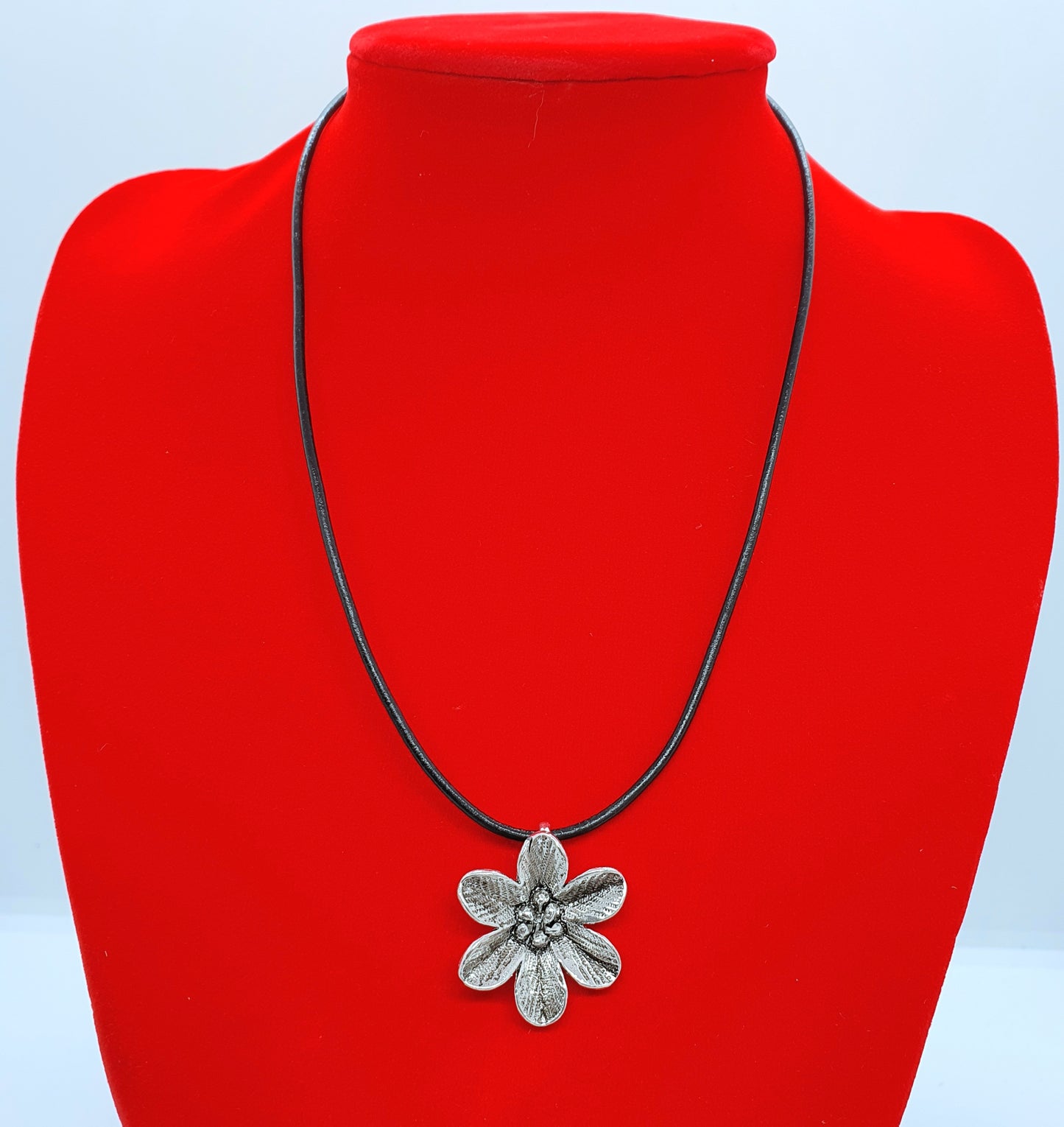 Leather Antique Silver pendant necklace