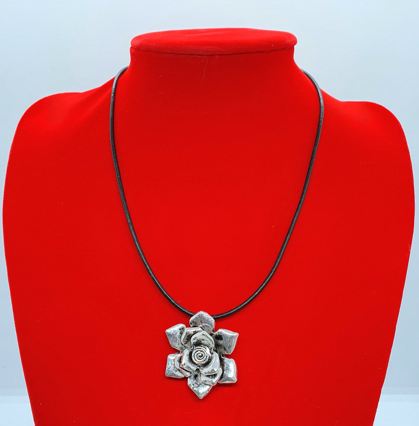 Leather Antique Silver pendant necklace