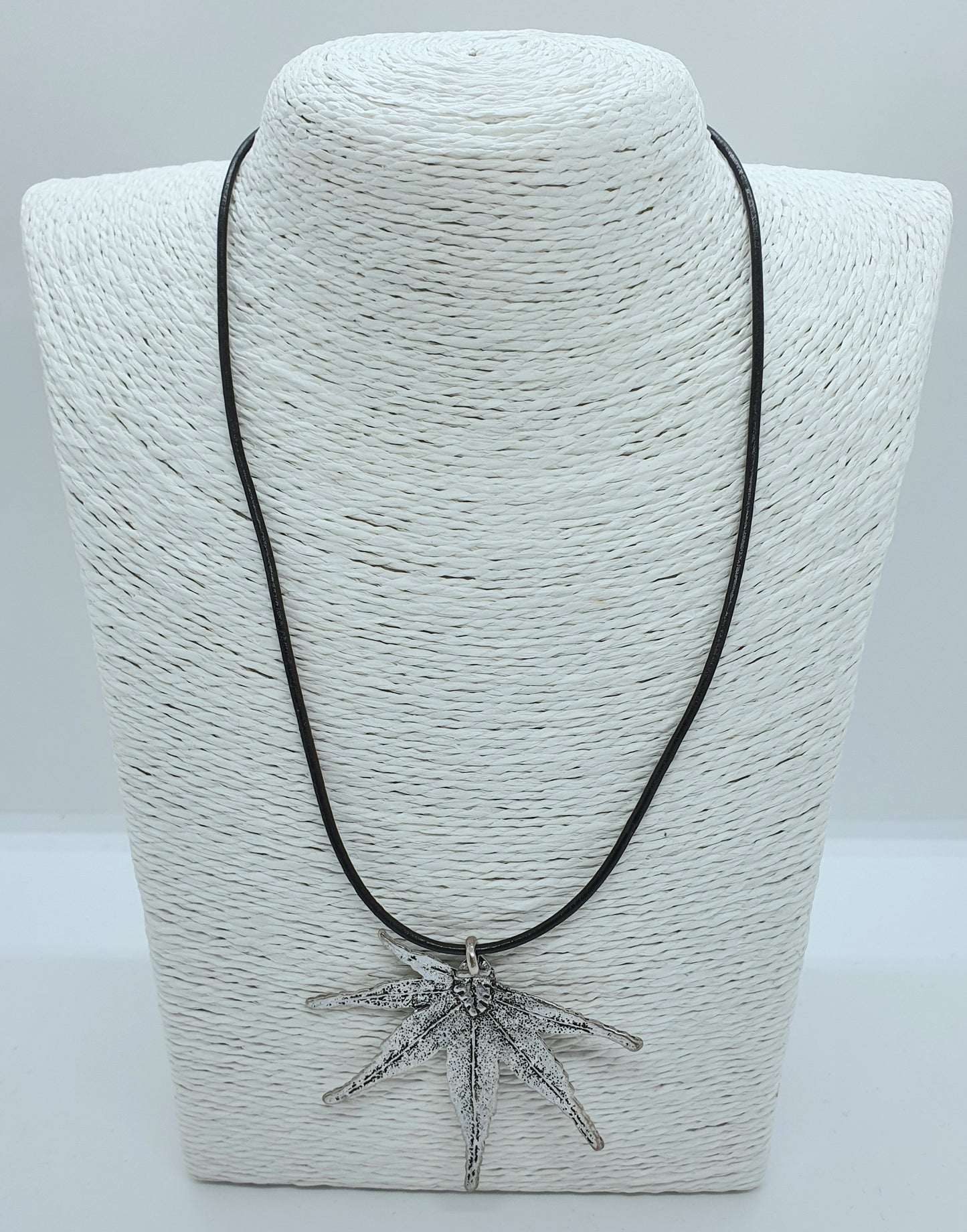 Leather Antique Silver pendant necklace
