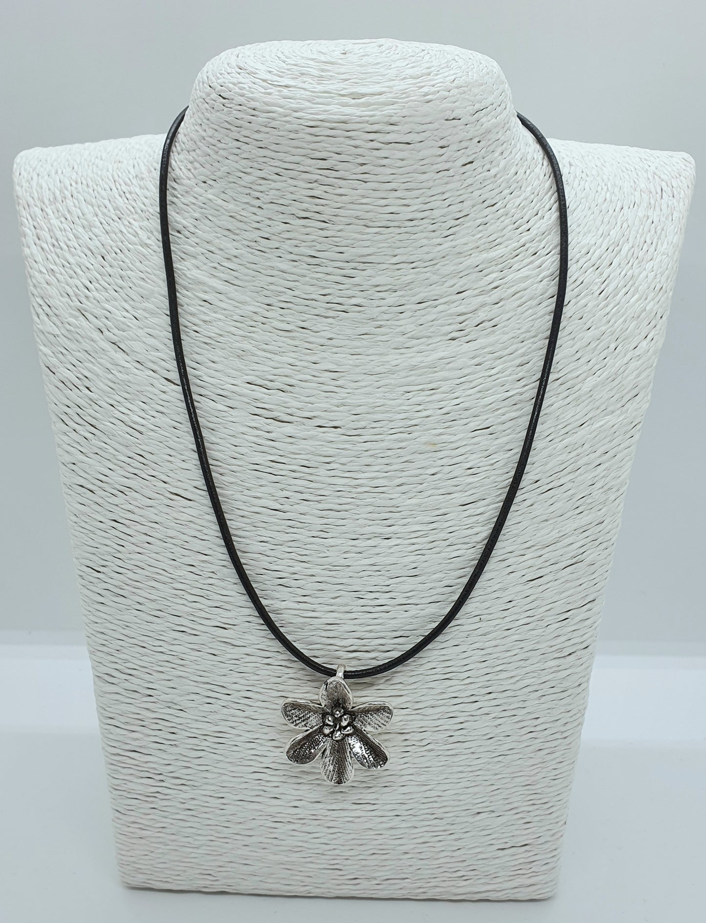 Leather Antique Silver pendant necklace