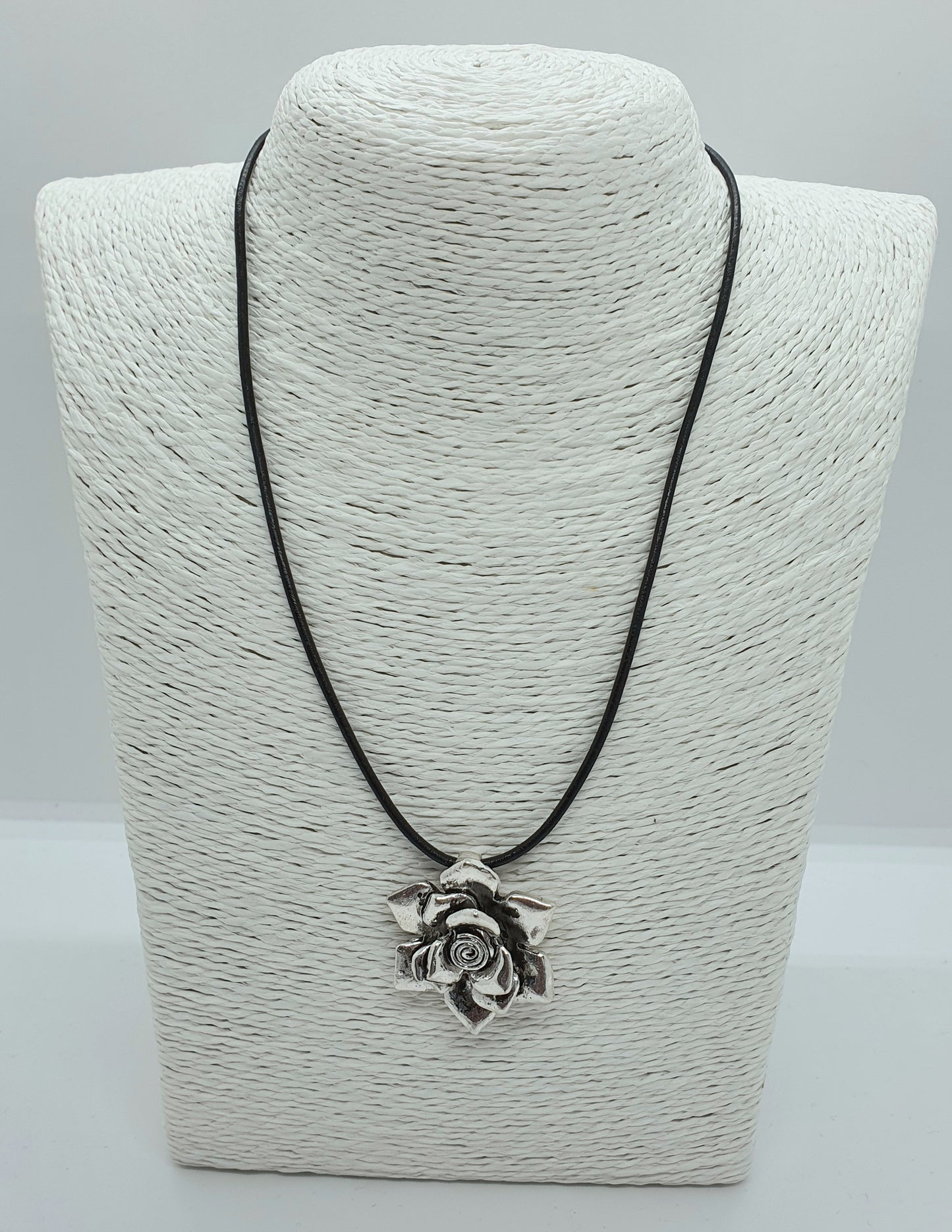 Leather Antique Silver pendant necklace
