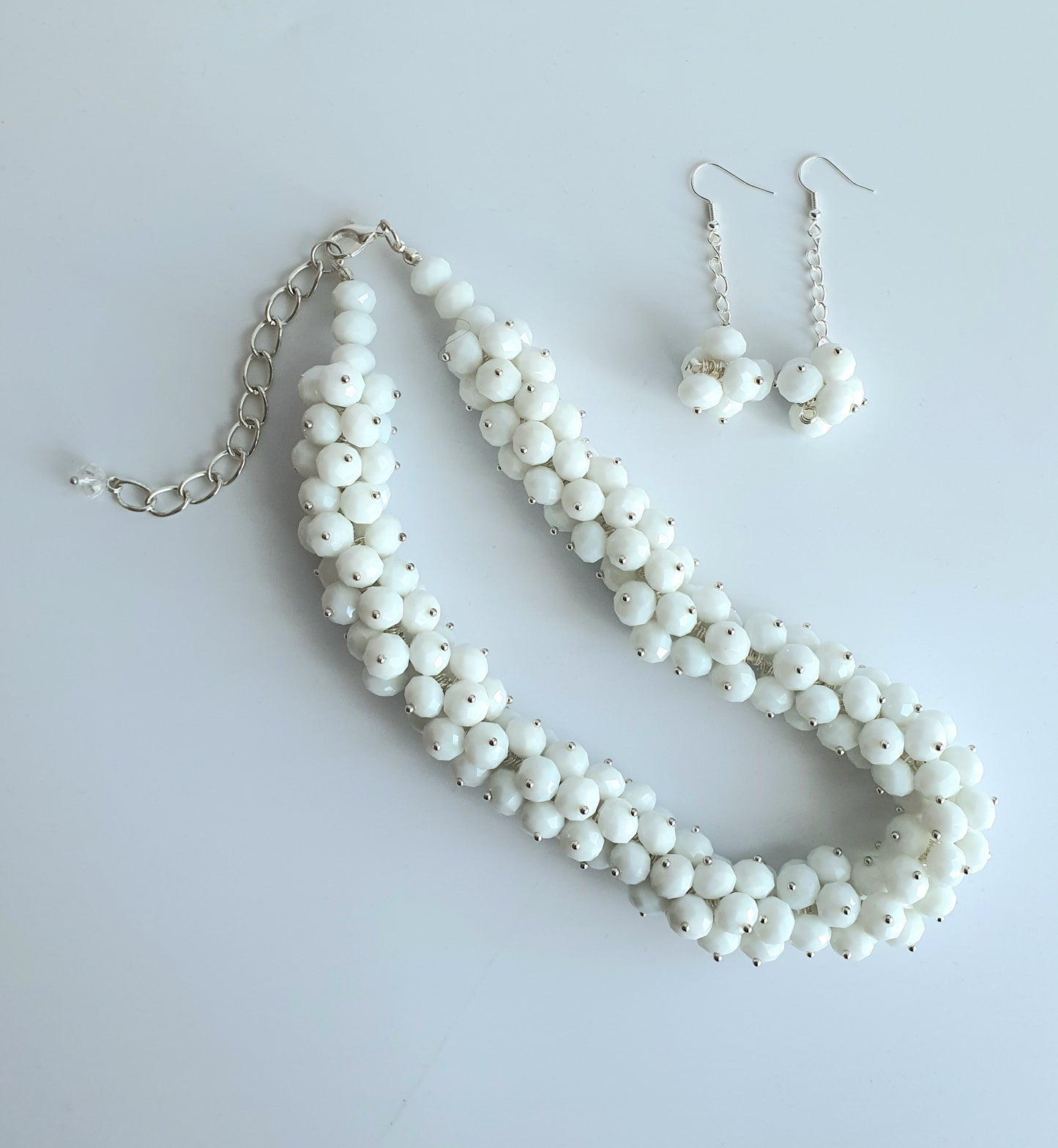 White Crystal Cluster Necklace and Earring Set
