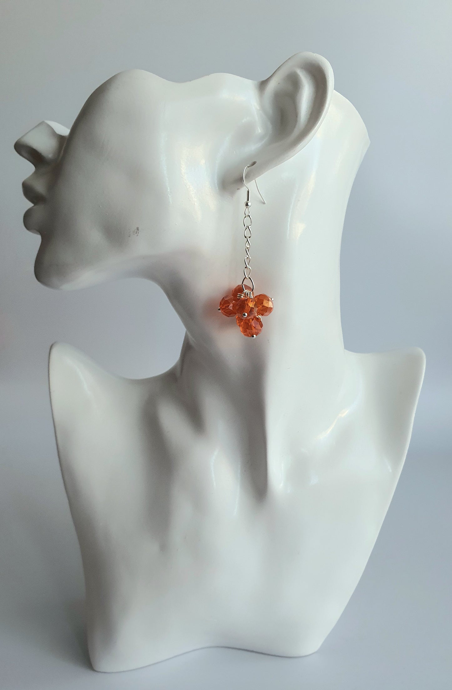 Orange Crystal Cluster Necklace and Earring Set