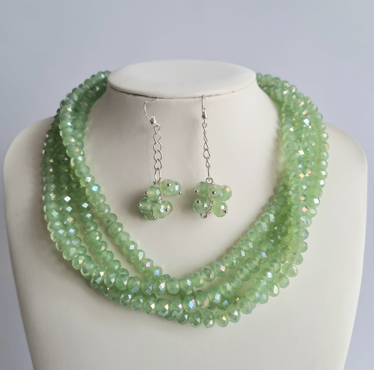 Crystal Four Stranded Necklace and Earrings Sets