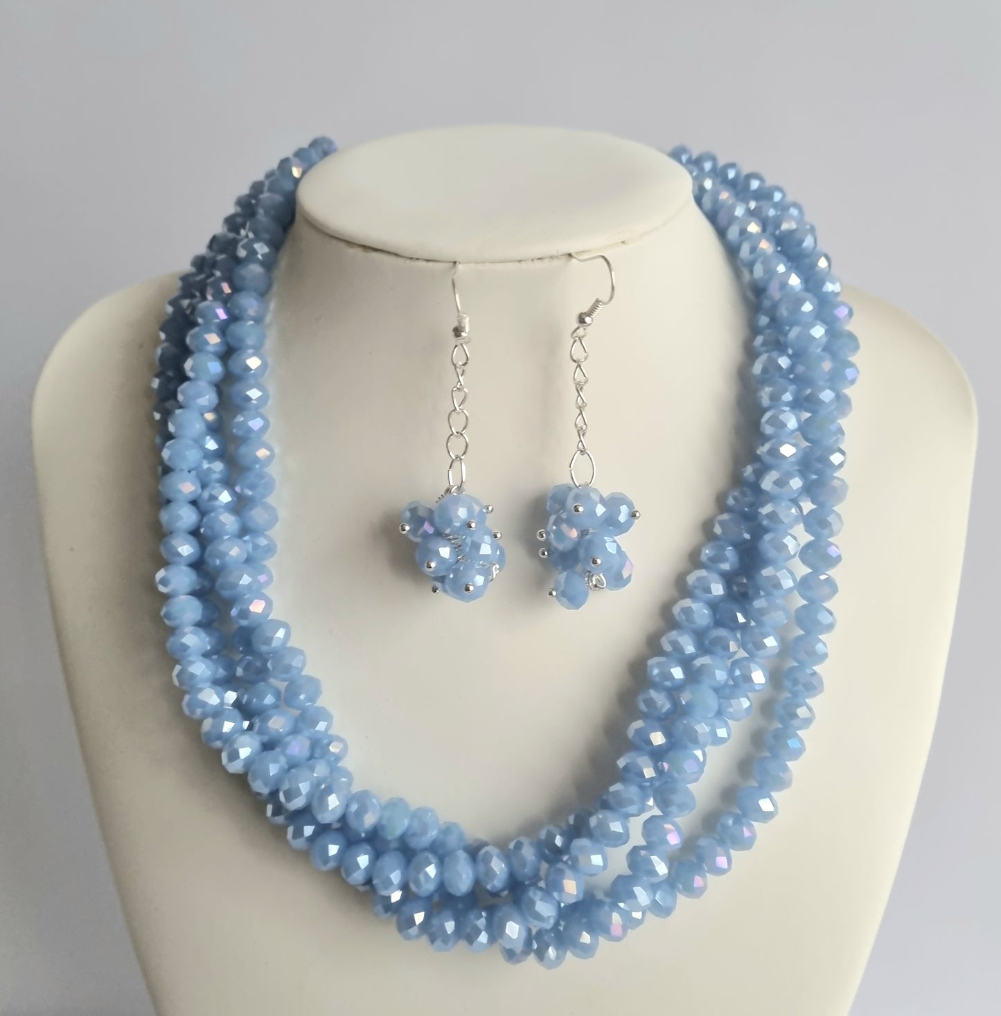 Crystal Four Stranded Necklace and Earrings Sets