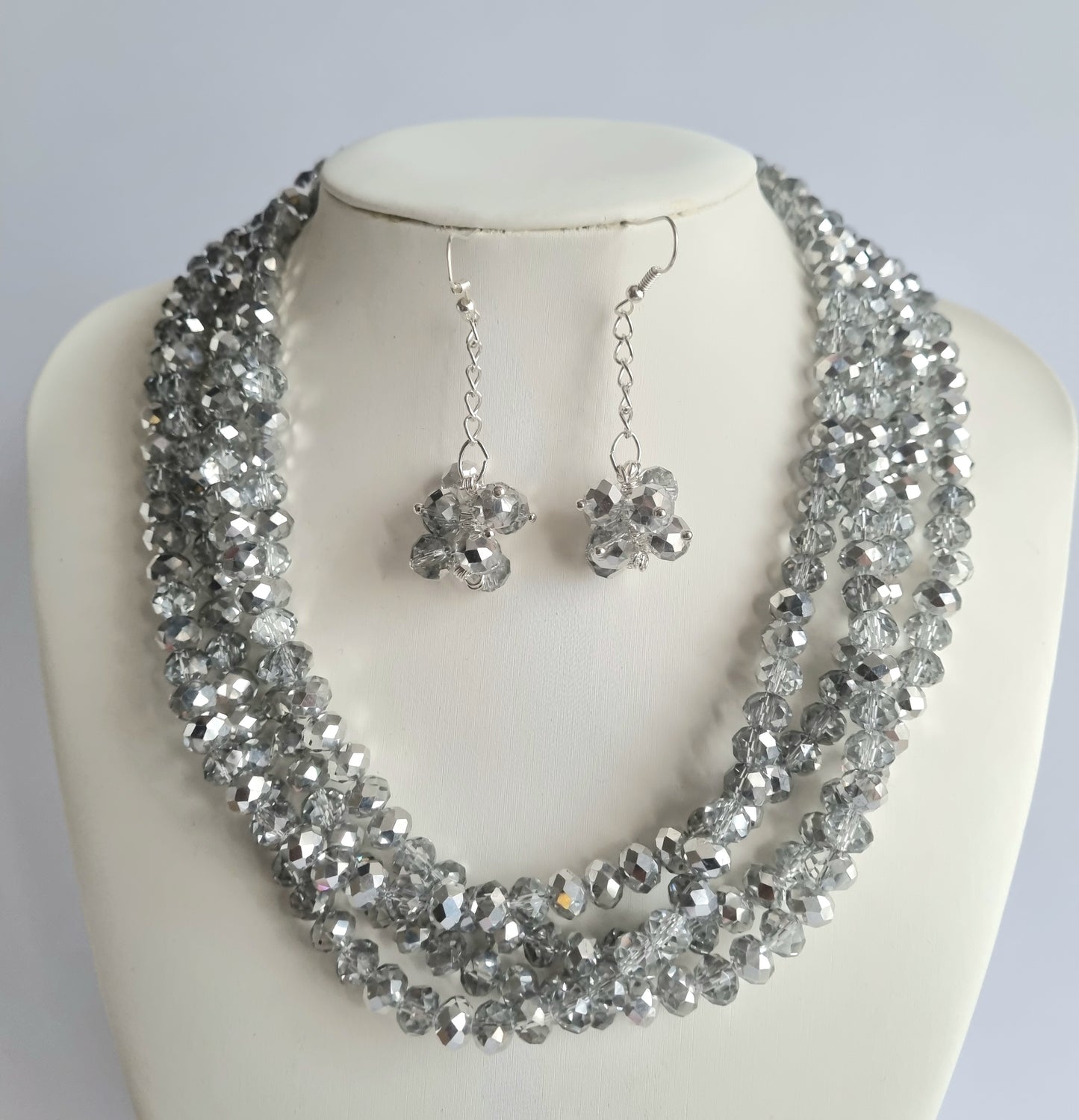 Crystal Four Stranded Necklace and Earrings Sets