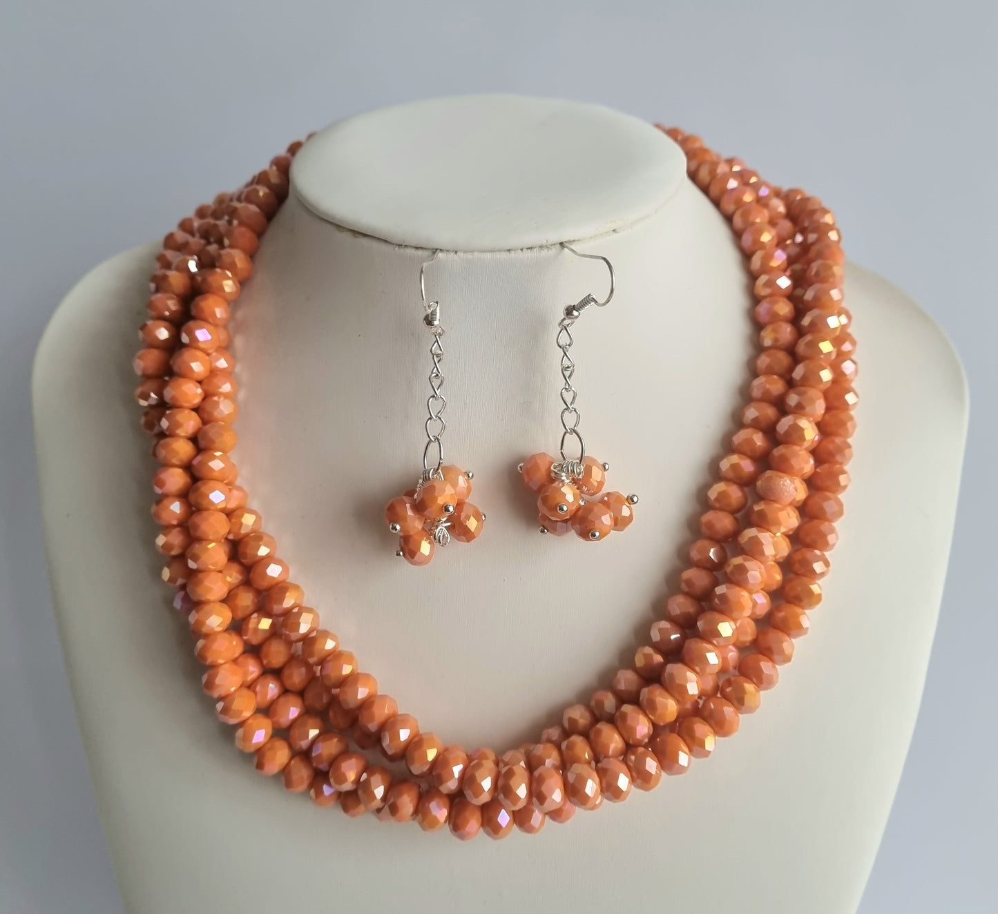 Crystal Four Stranded Necklace and Earrings Sets
