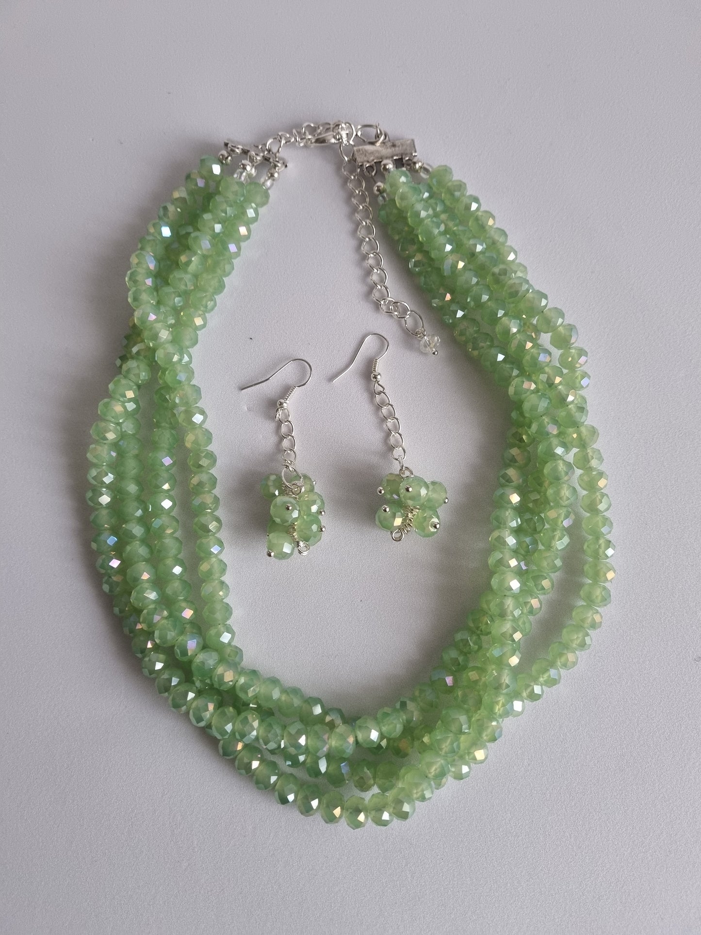 Crystal Four Stranded Necklace and Earrings Sets