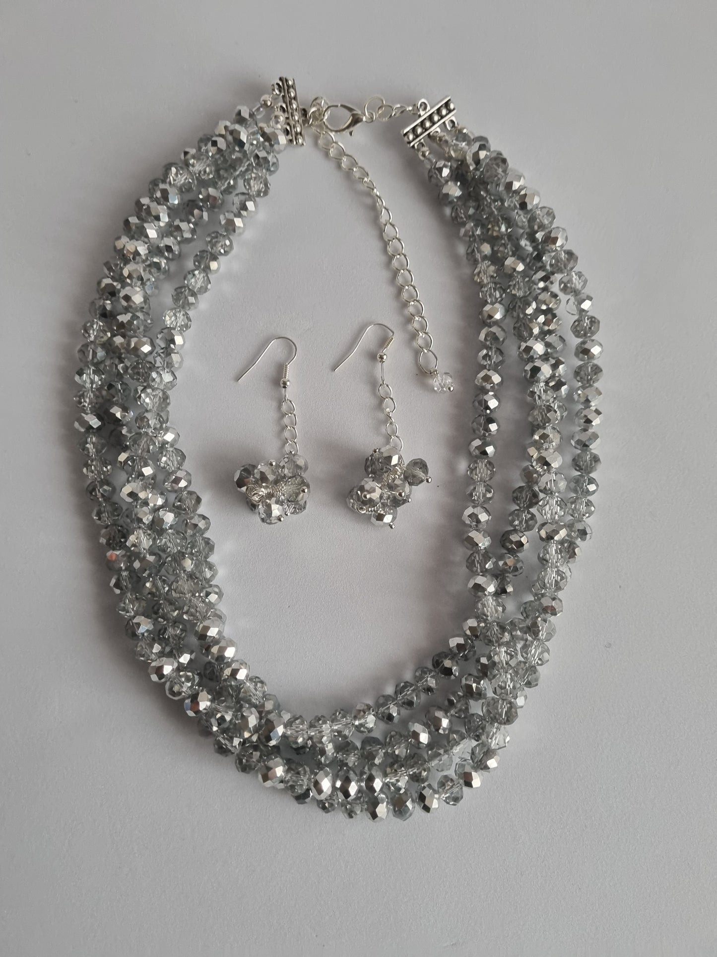 Crystal Four Stranded Necklace and Earrings Sets