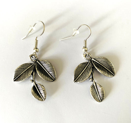 Leaf Antique Silver Plated Drop Earrings