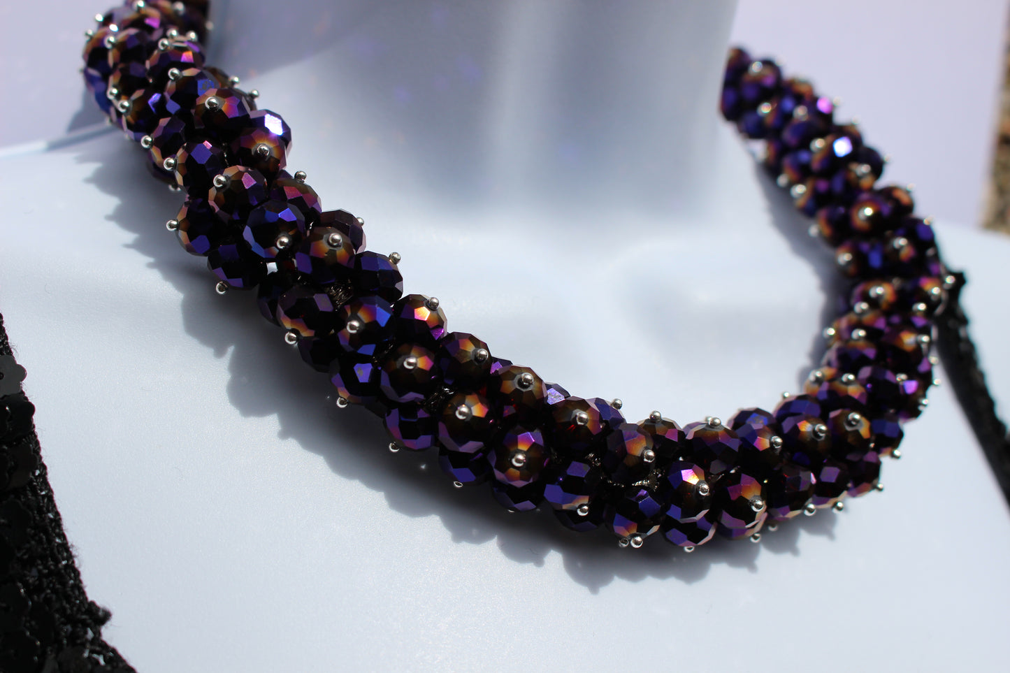 Purple Crystal Cluster Necklace and Earring Set