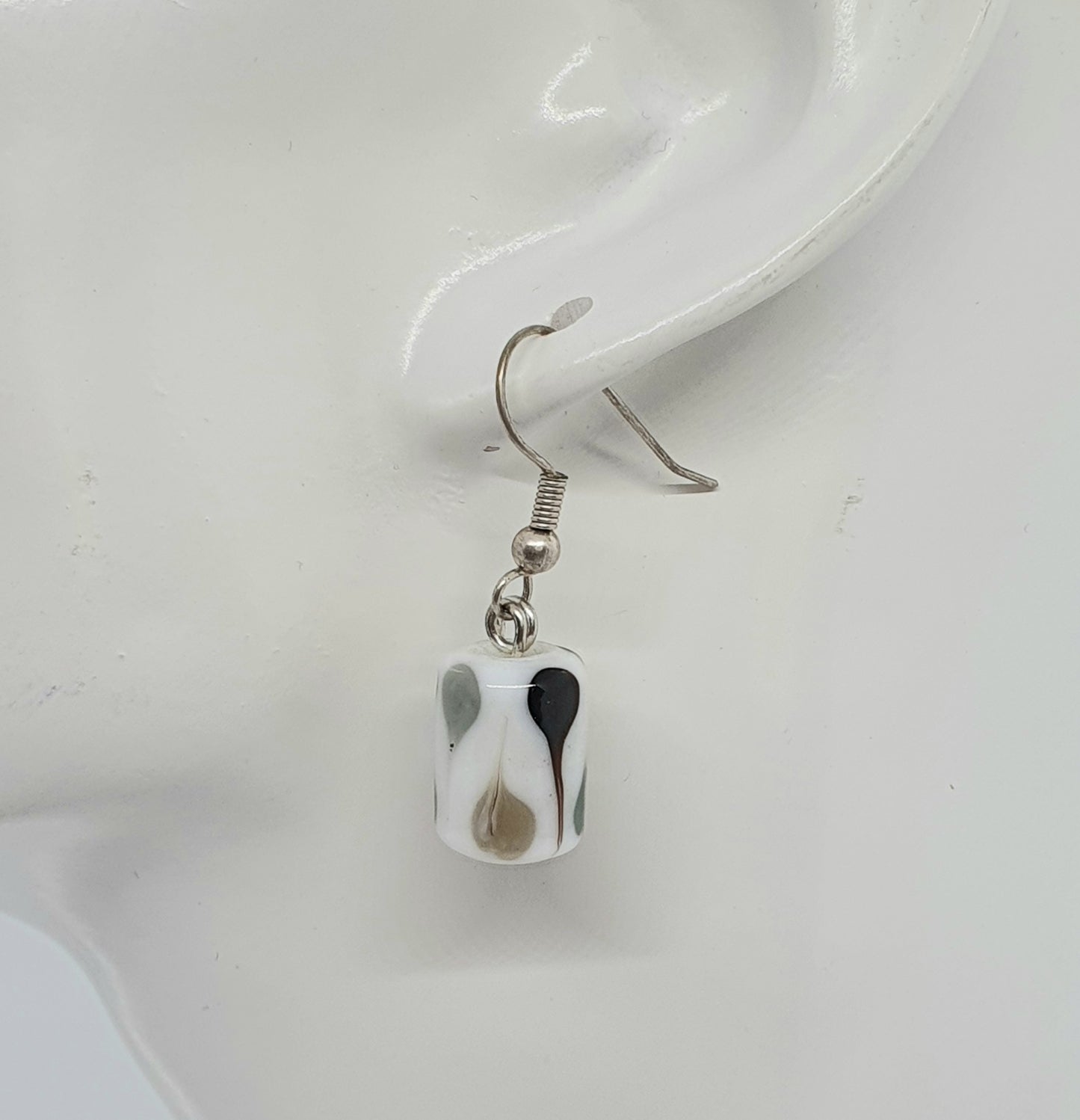 White, Grey, Black Glass Bead Drop Earring