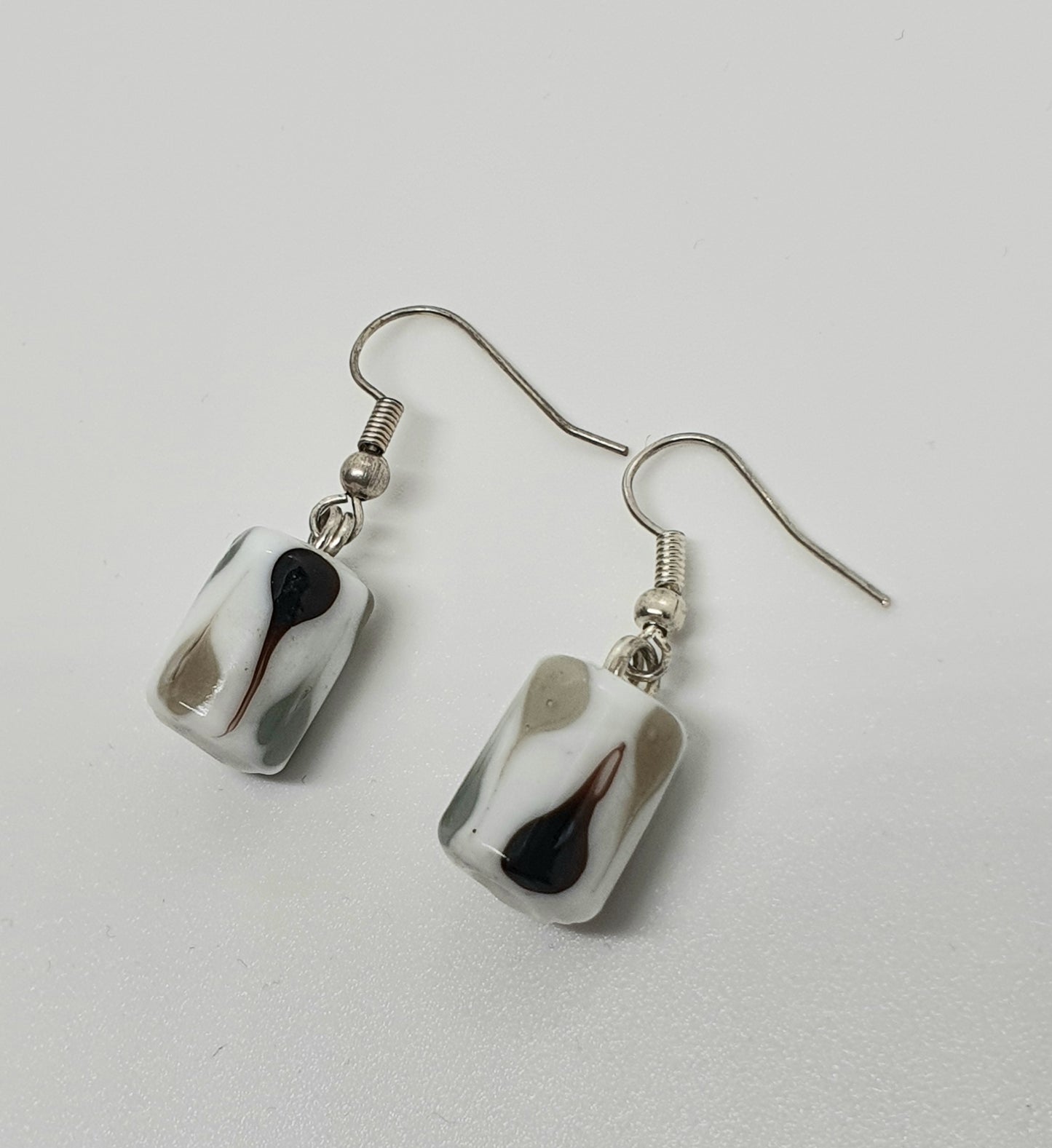 White, Grey, Black Glass Bead Drop Earring