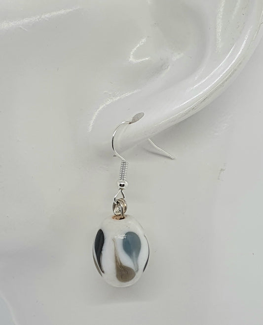 White, Grey, Black Glass Bead Drop Earring