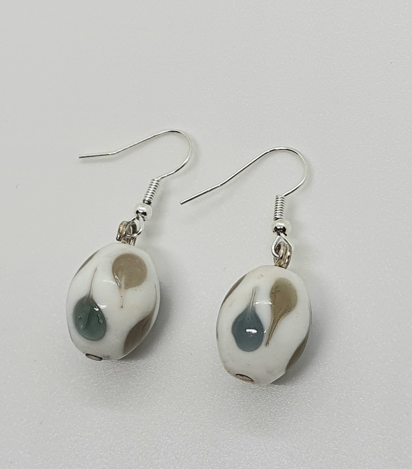 White, Grey, Black Glass Bead Drop Earring