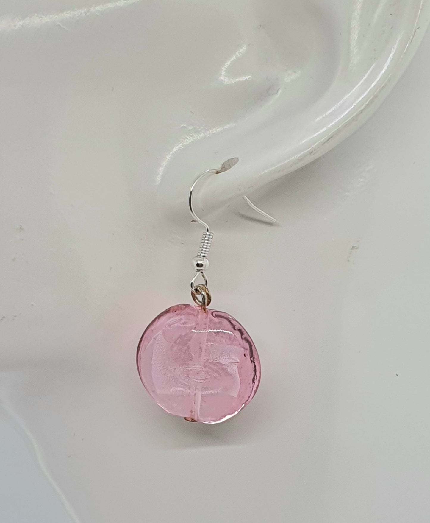 Pink Circular Glass Bead Drop Earring