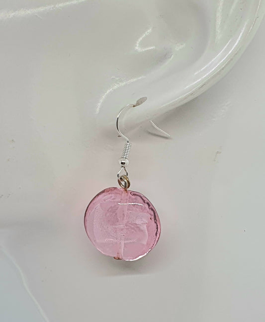 Pink Circular Glass Bead Drop Earring