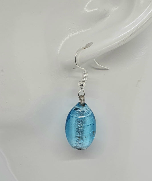 Ocean Blue Glass Bead Drop Earring