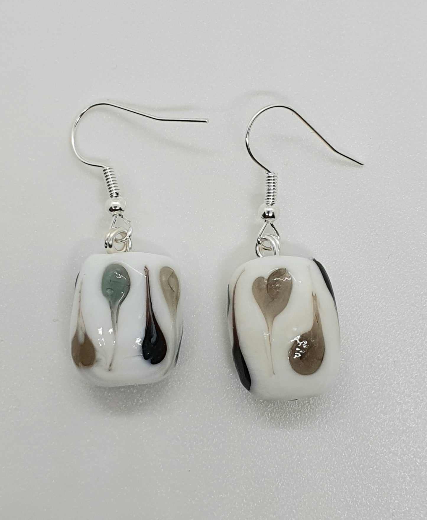 White, Grey, Black Glass Bead Drop Earring