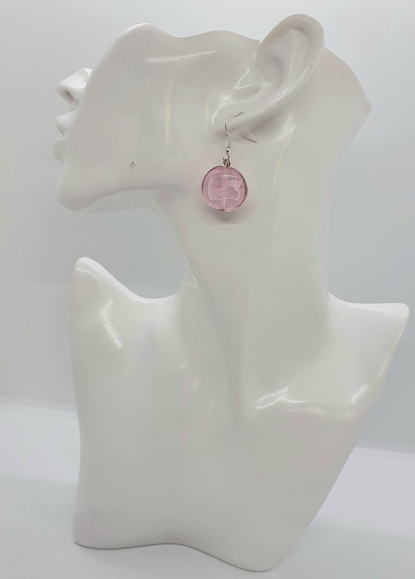 Pink Circular Glass Bead Drop Earring