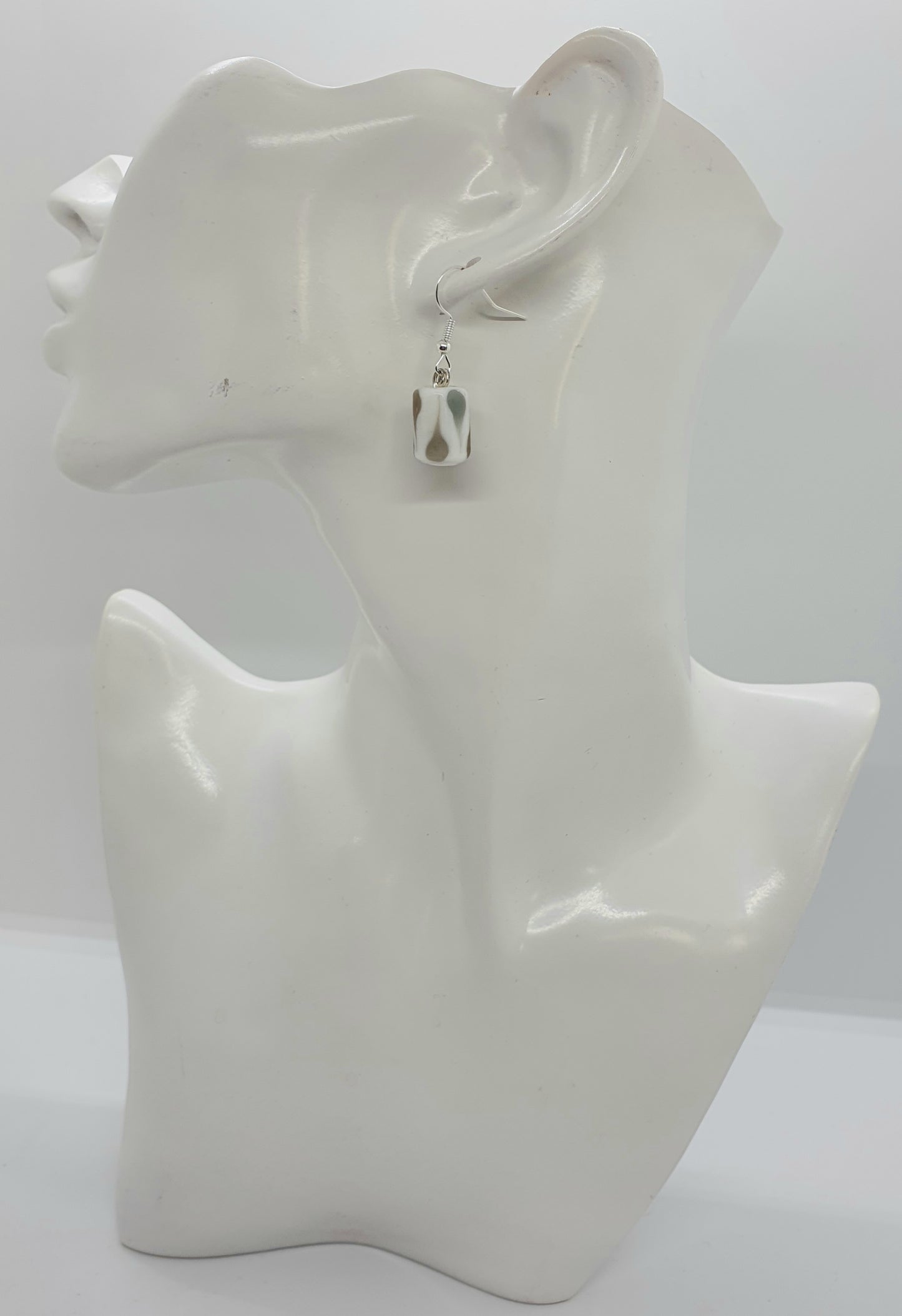 White, Grey, Black Glass Bead Drop Earring
