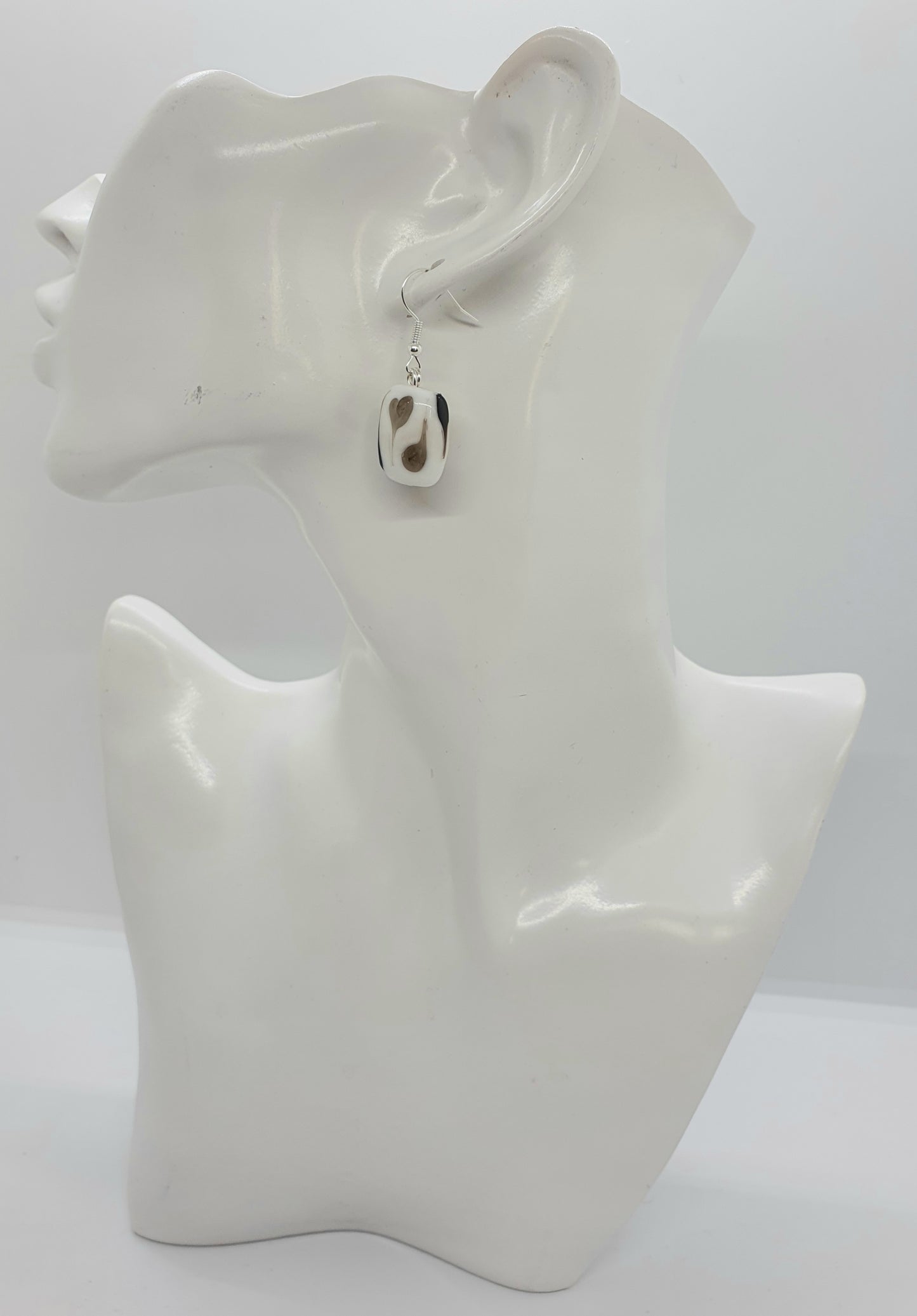 White, Grey, Black Glass Bead Drop Earring