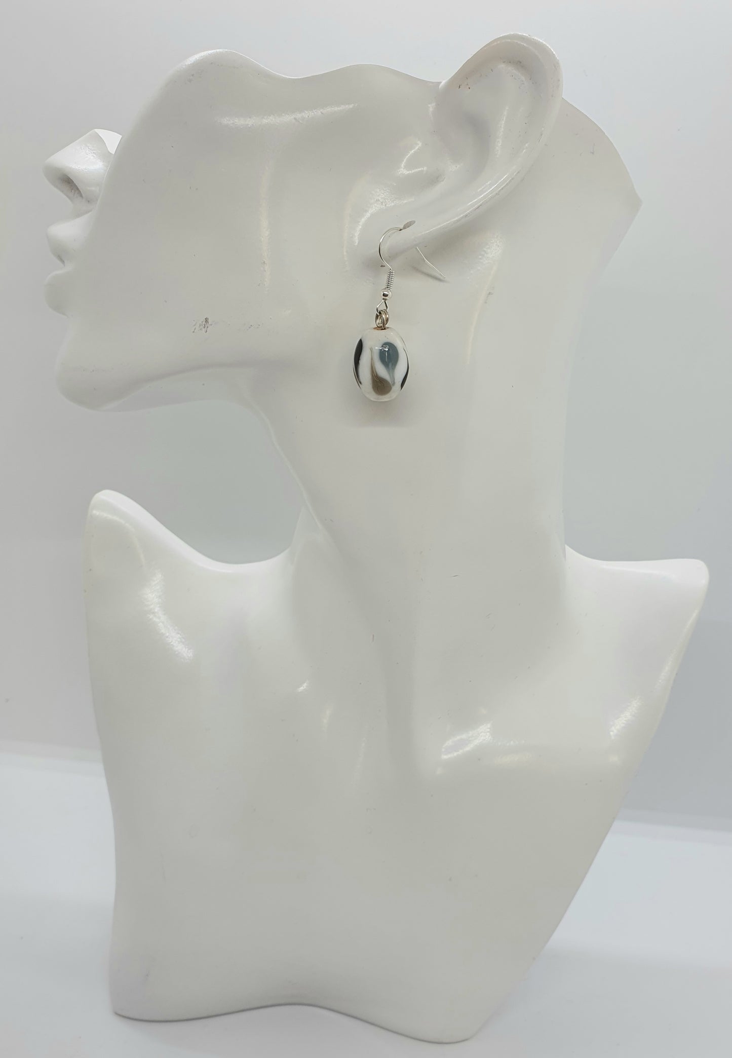 White, Grey, Black Glass Bead Drop Earring
