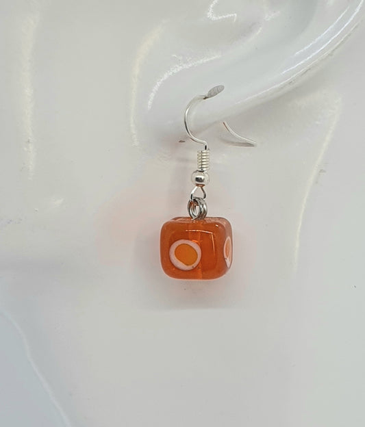 Orange Cube Shape Glass Bead Drop Earring