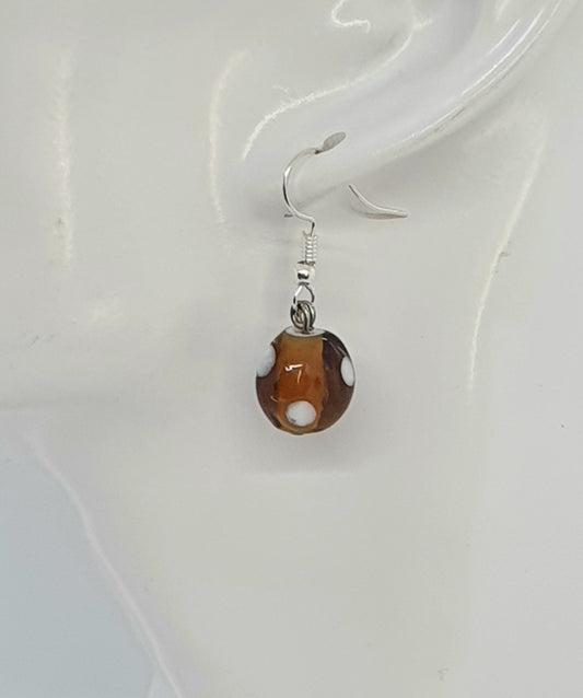 Brown Spotted Glass Bead Drop Earring