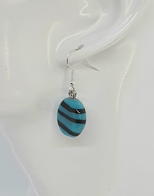 Blue Circular Stone Bead Drop Earring
