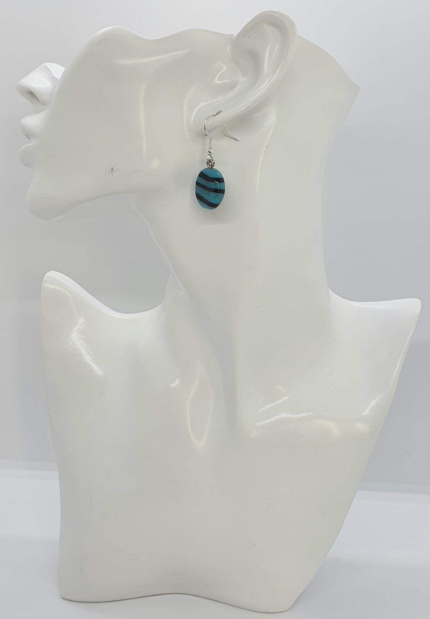 Blue Circular Stone Bead Drop Earring