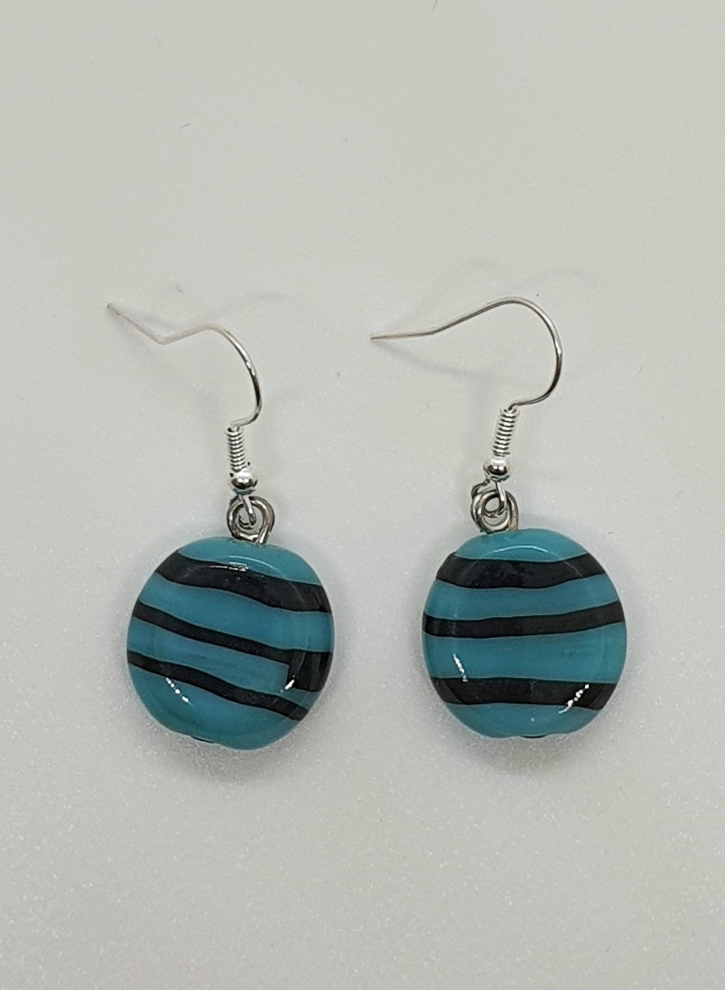Blue Circular Stone Bead Drop Earring