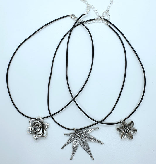 Leather Antique Silver pendant necklace
