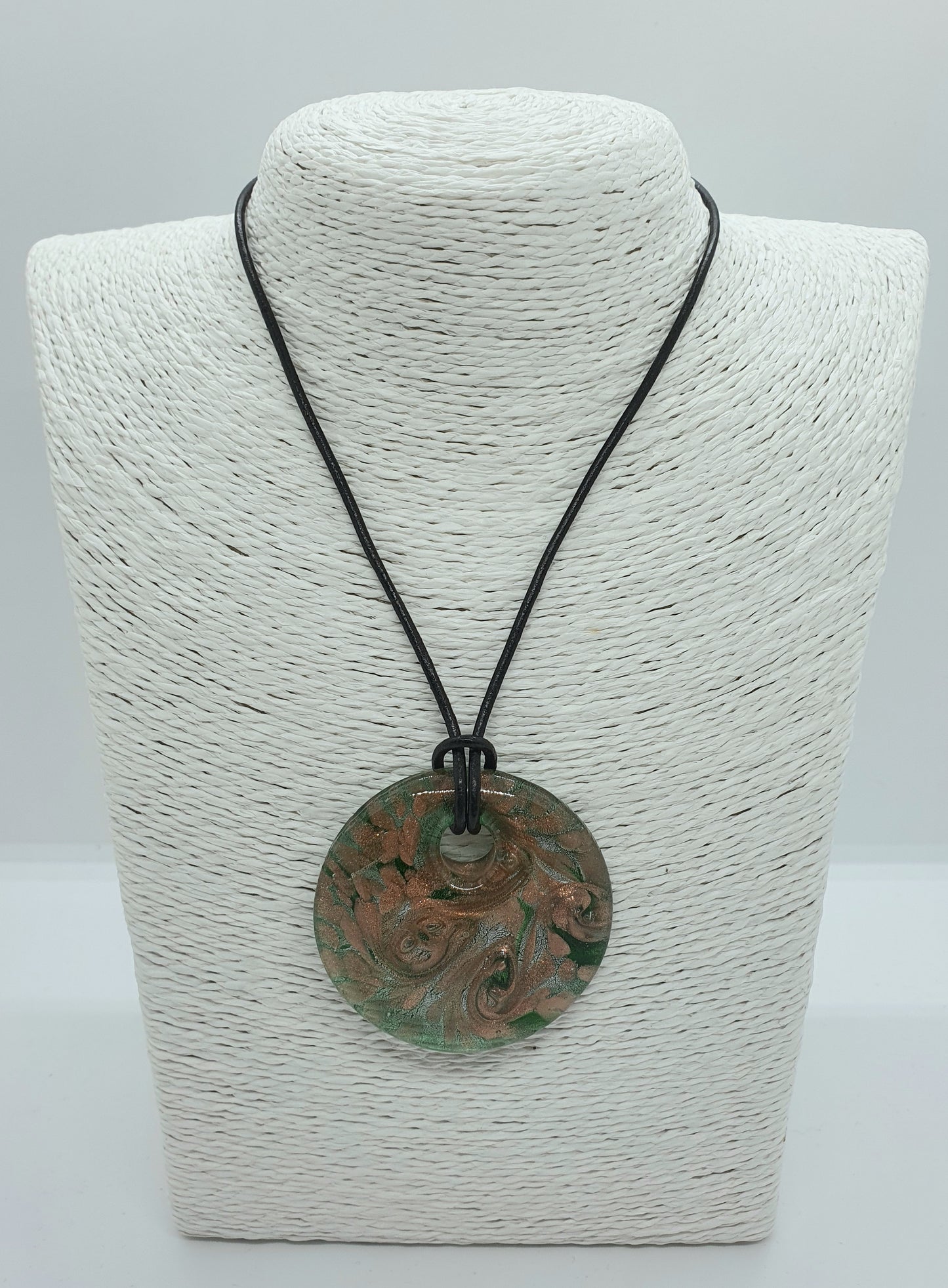 Leather Lampwork Glass Bead pendant necklace