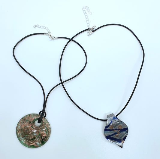 Leather Lampwork Glass Bead pendant necklace
