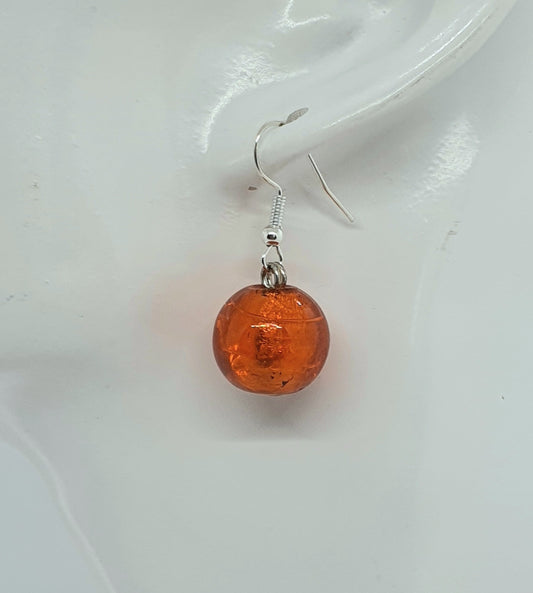 Orange Glass Bead Drop Earring