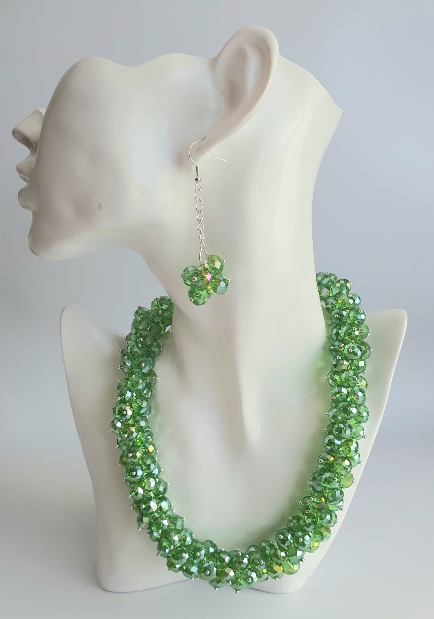 Green Crystal Cluster Necklace and Earring Set