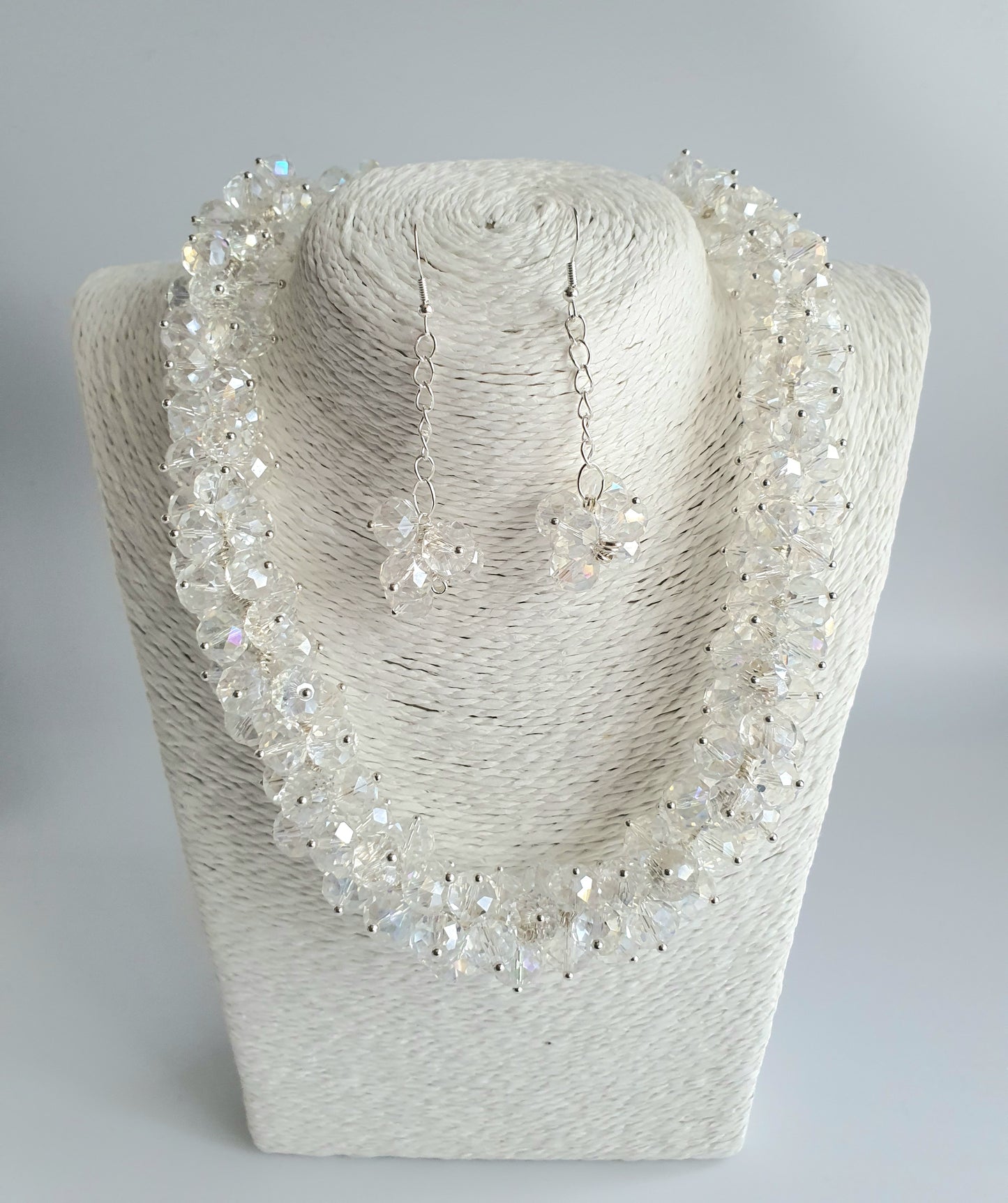 Clear Crystal Cluster Necklace and Earring Set