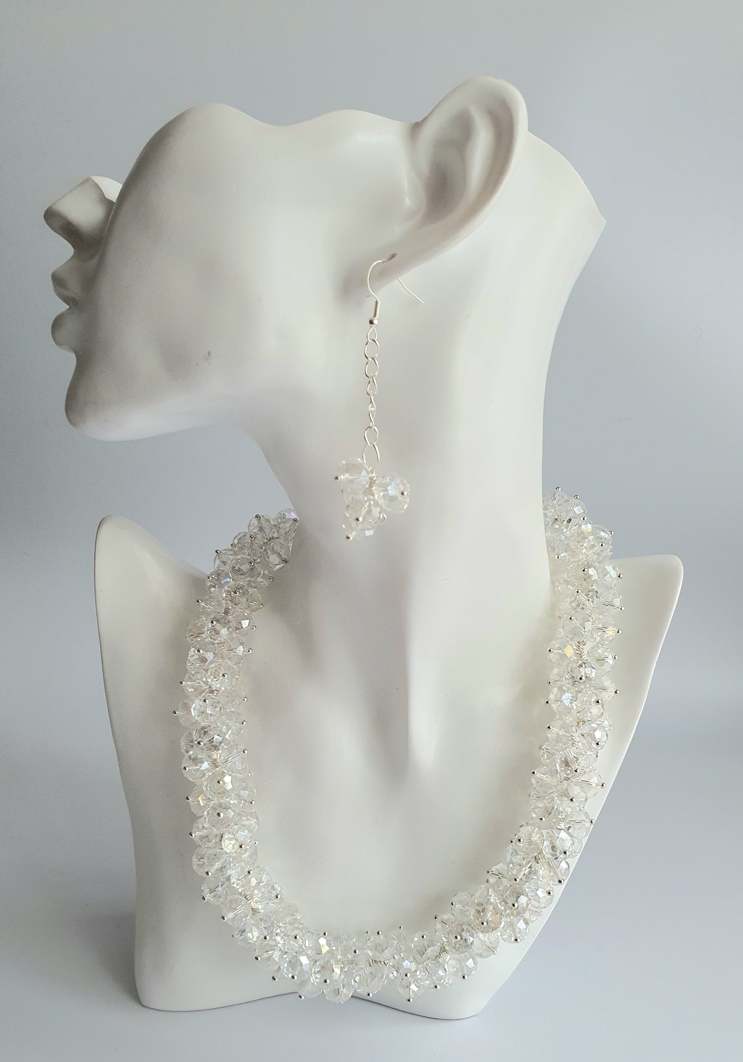 Clear Crystal Cluster Necklace and Earring Set