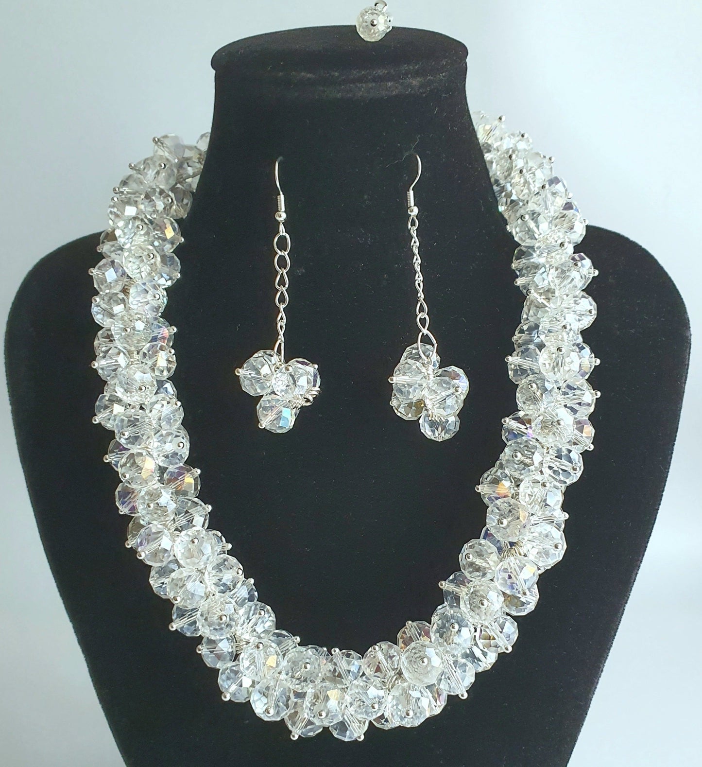 Clear Crystal Cluster Necklace and Earring Set
