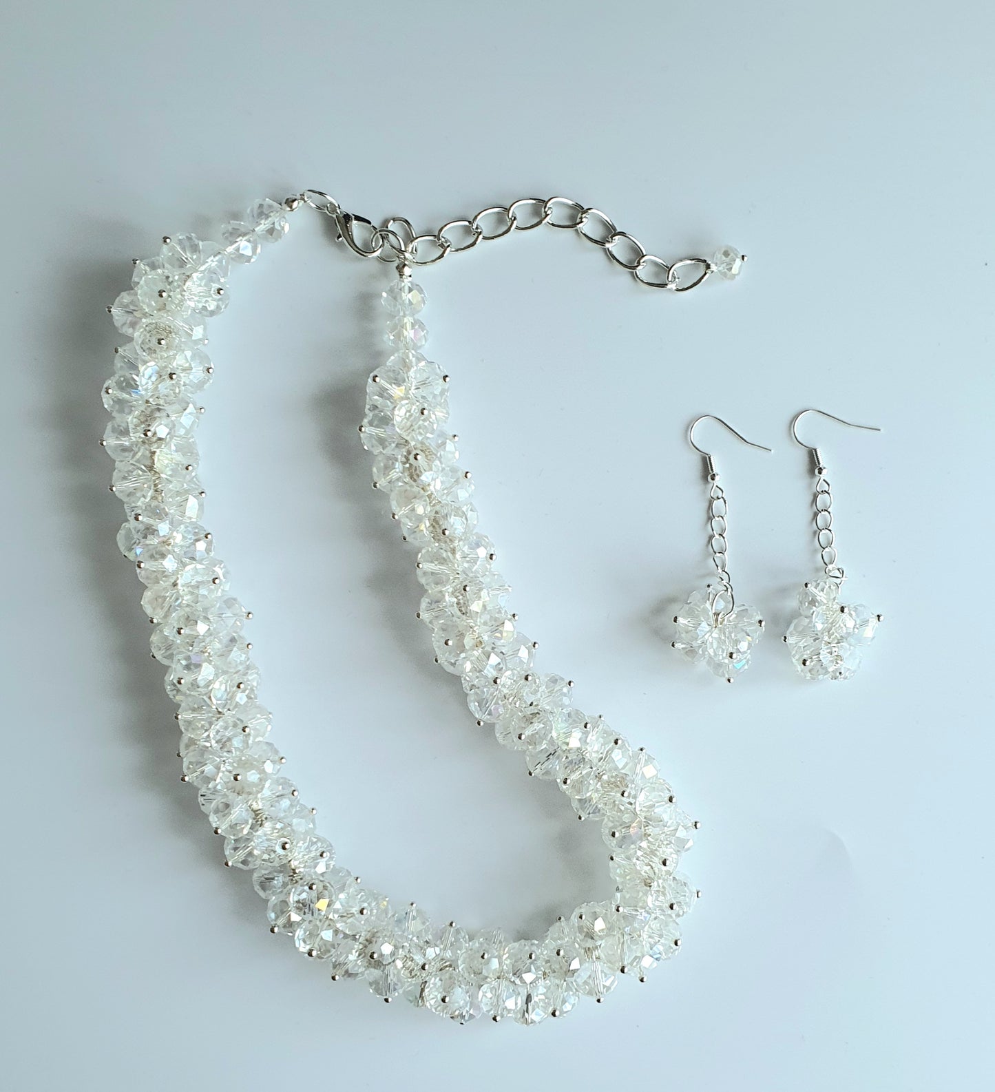 Clear Crystal Cluster Necklace and Earring Set