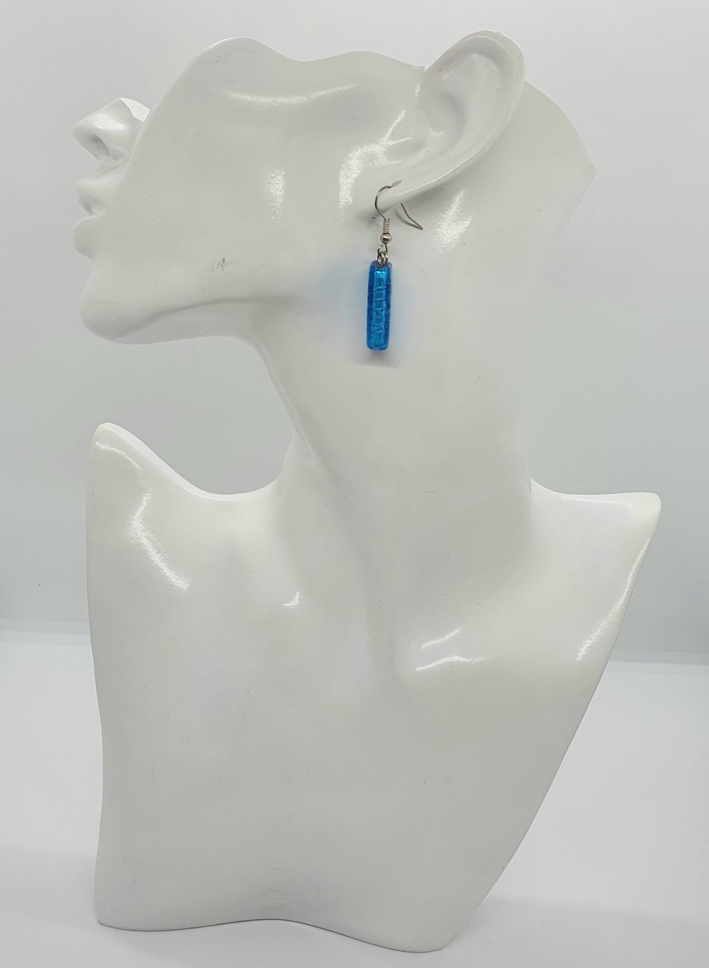 Long Blue Glass Bead Drop Earring