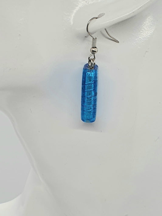 Long Blue Glass Bead Drop Earring