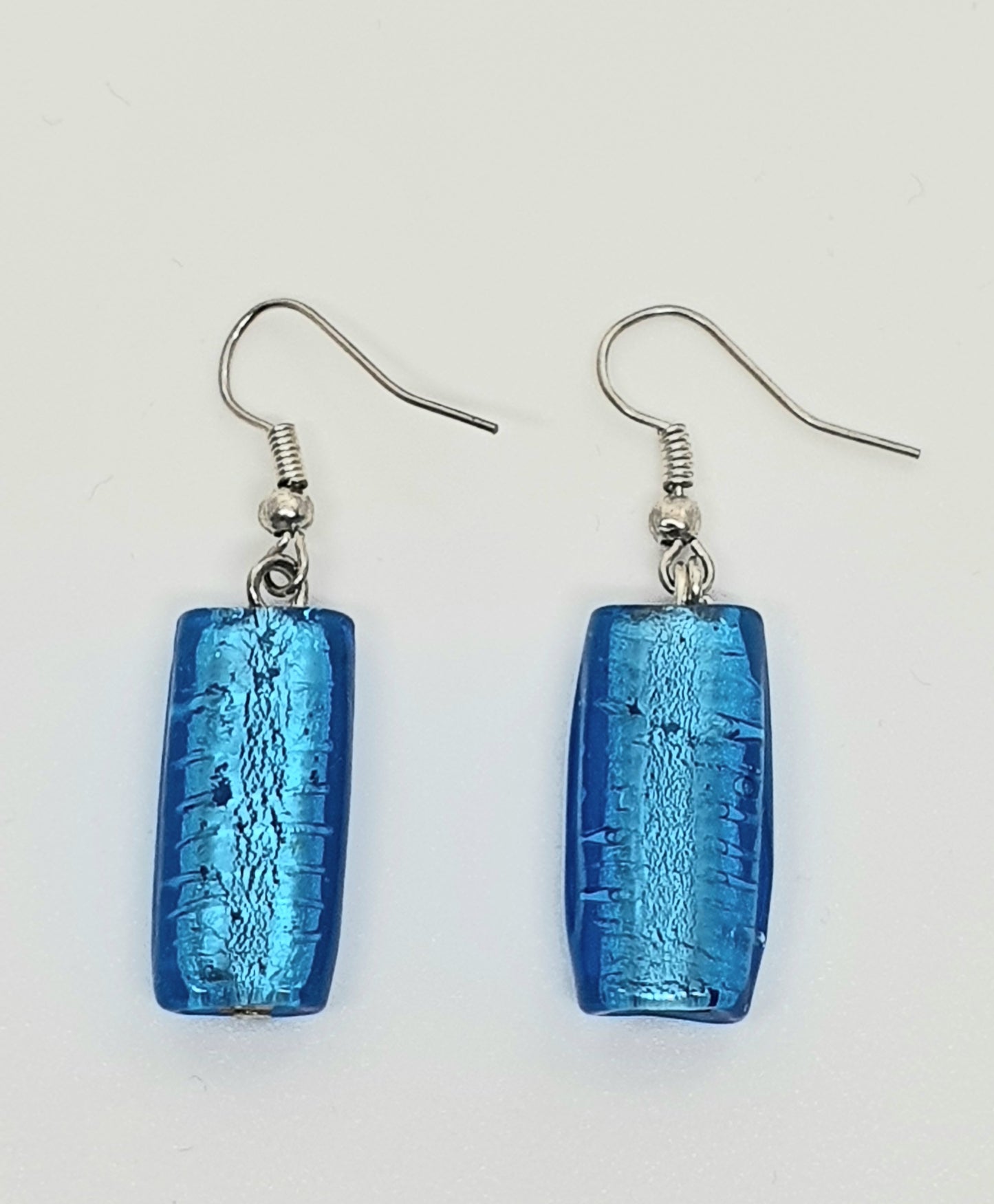 Long Blue Glass Bead Drop Earring