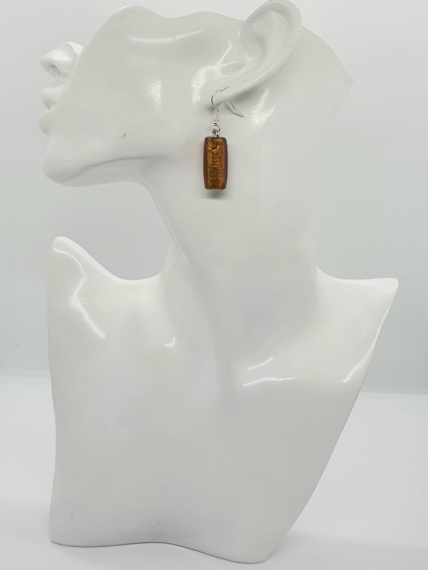 Long Brown Glass Bead Drop Earring